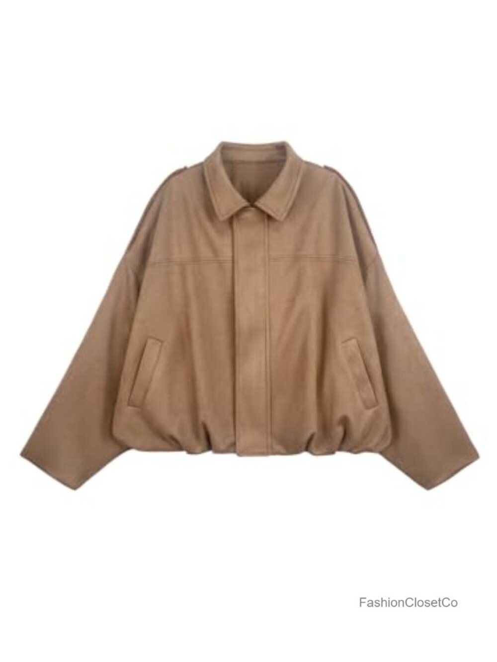 Faux Suede Cropped Bomber Jacket Womens Oversized Zip Up Pilot Coat
